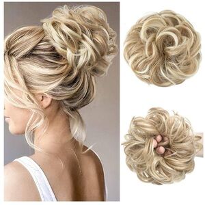 Large Messy Bun Hair Piece Wavy Curly Scrunchies Synthetic Dirty Blonde New